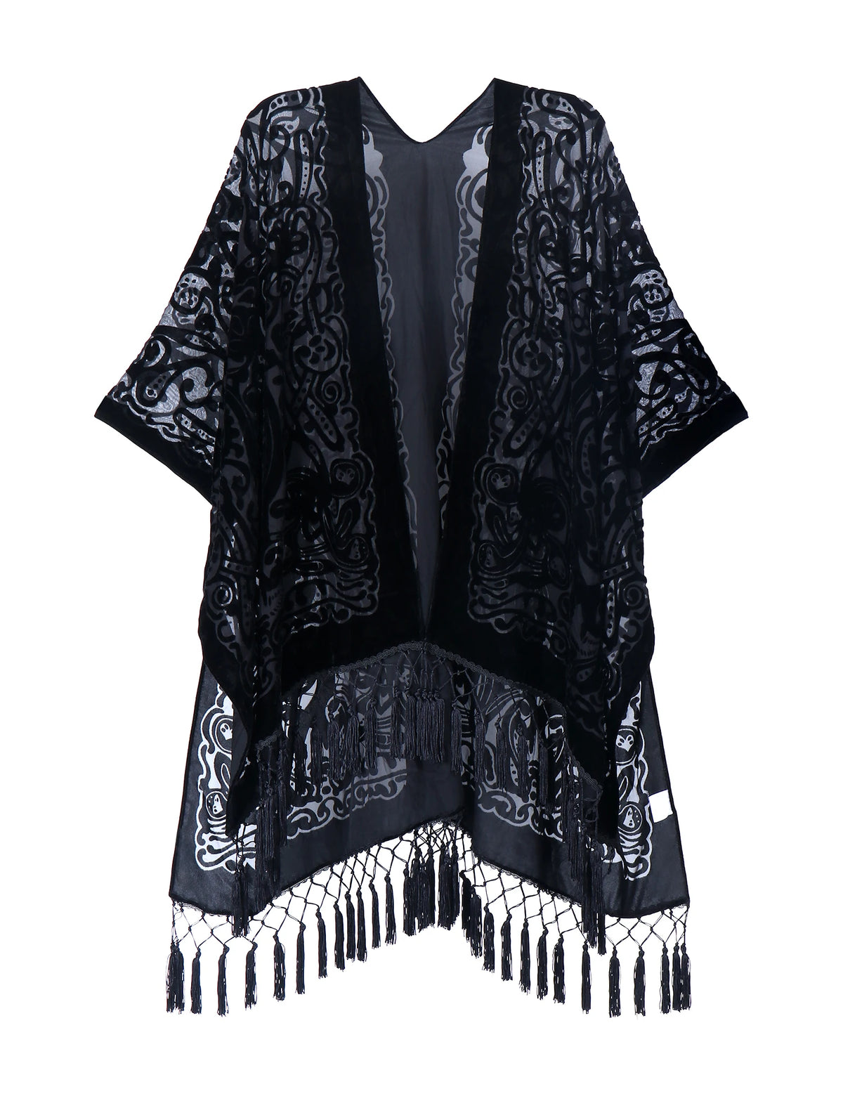 Poncho kimono Kuro – terciopelo devoré, negro – vista 3
