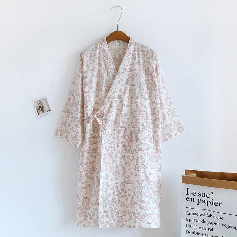 Bata kimono Kinoko – setas del bosque, rosa