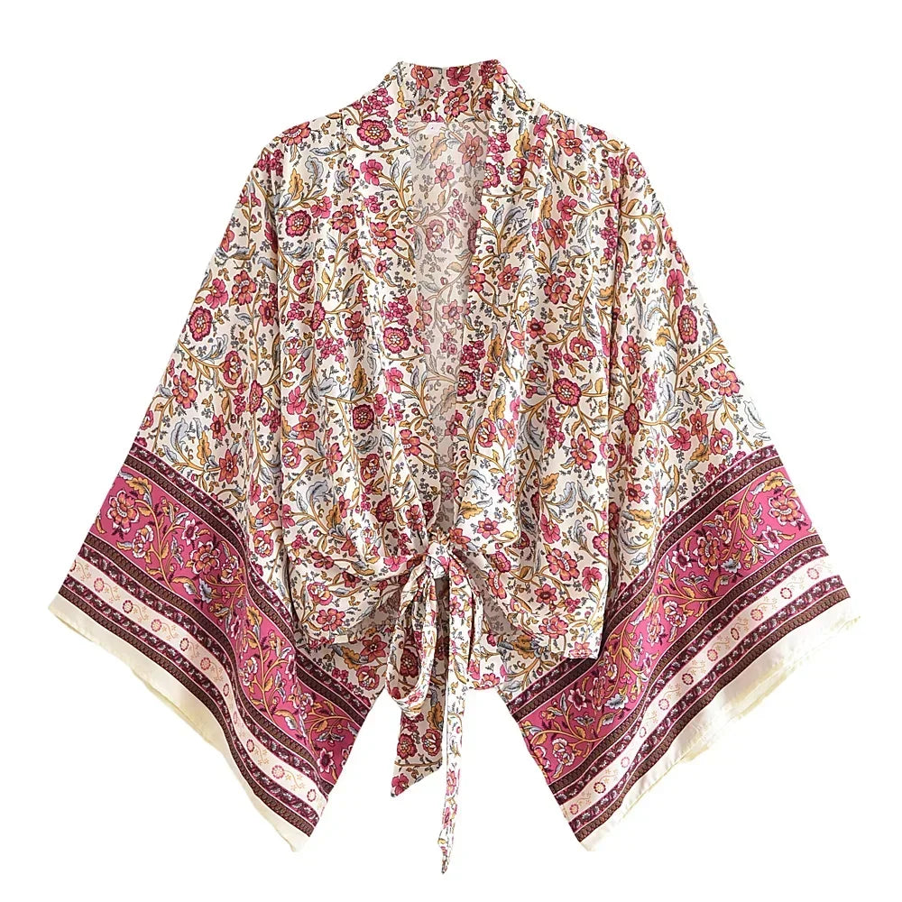 Kimono corto Persia – jardín persa, beige
