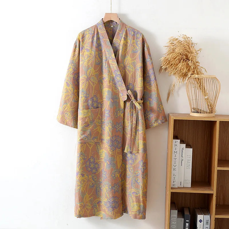 Bata kimono Kihada – estampado cachemir, amarillo pálido – vista 6