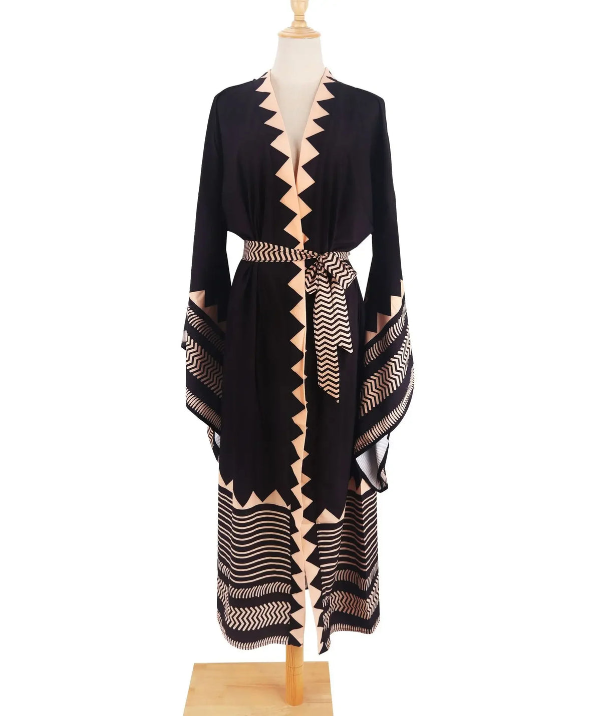 Kimono largo Nami – cenefa étnica, negro – vista 5