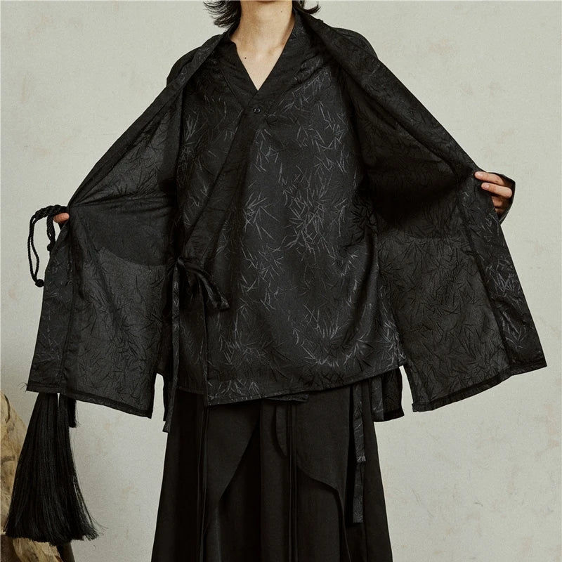 Chaqueta kimono Take – bambú, negro, hombre – vista 2