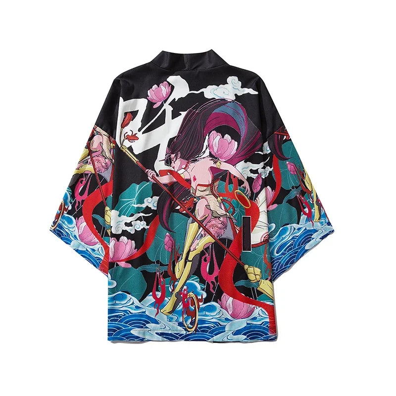 Kimono japonés Onna-bugeisha – mujer samurái, negro