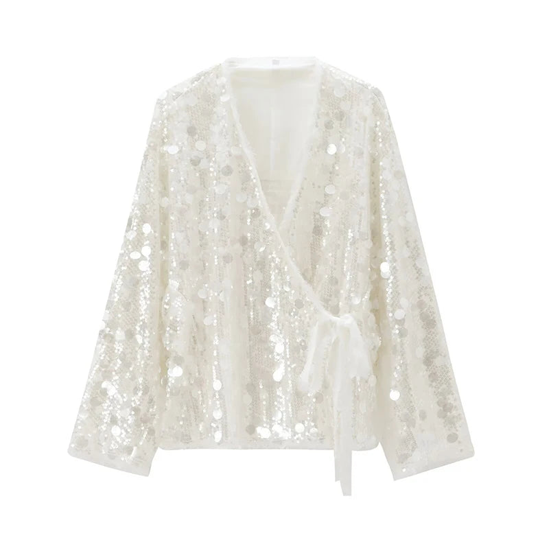 Kimono corto Hikari – lentejuelas, blanco perla – vista 6