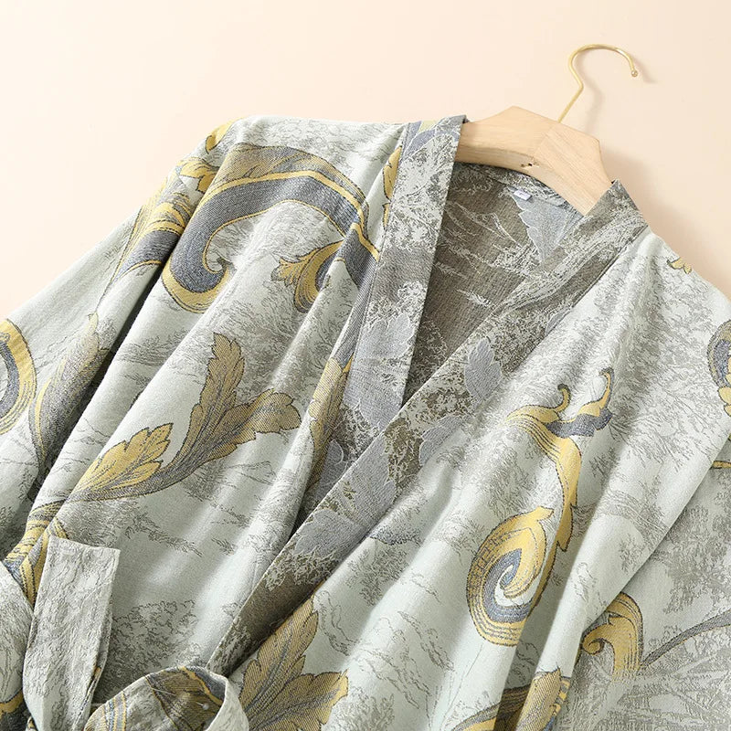 Bata kimono Mizuki – 100 % algodón, verde salvia – vista 2