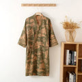 Bata kimono Ukiyo – algodón estampado, verde, hombre