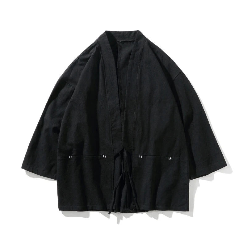 Haori Mu – algodón y lino, negro