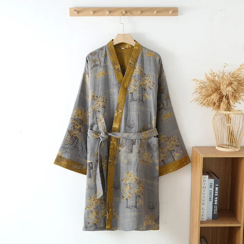 Bata kimono Momiji – jacquard gris, hombre