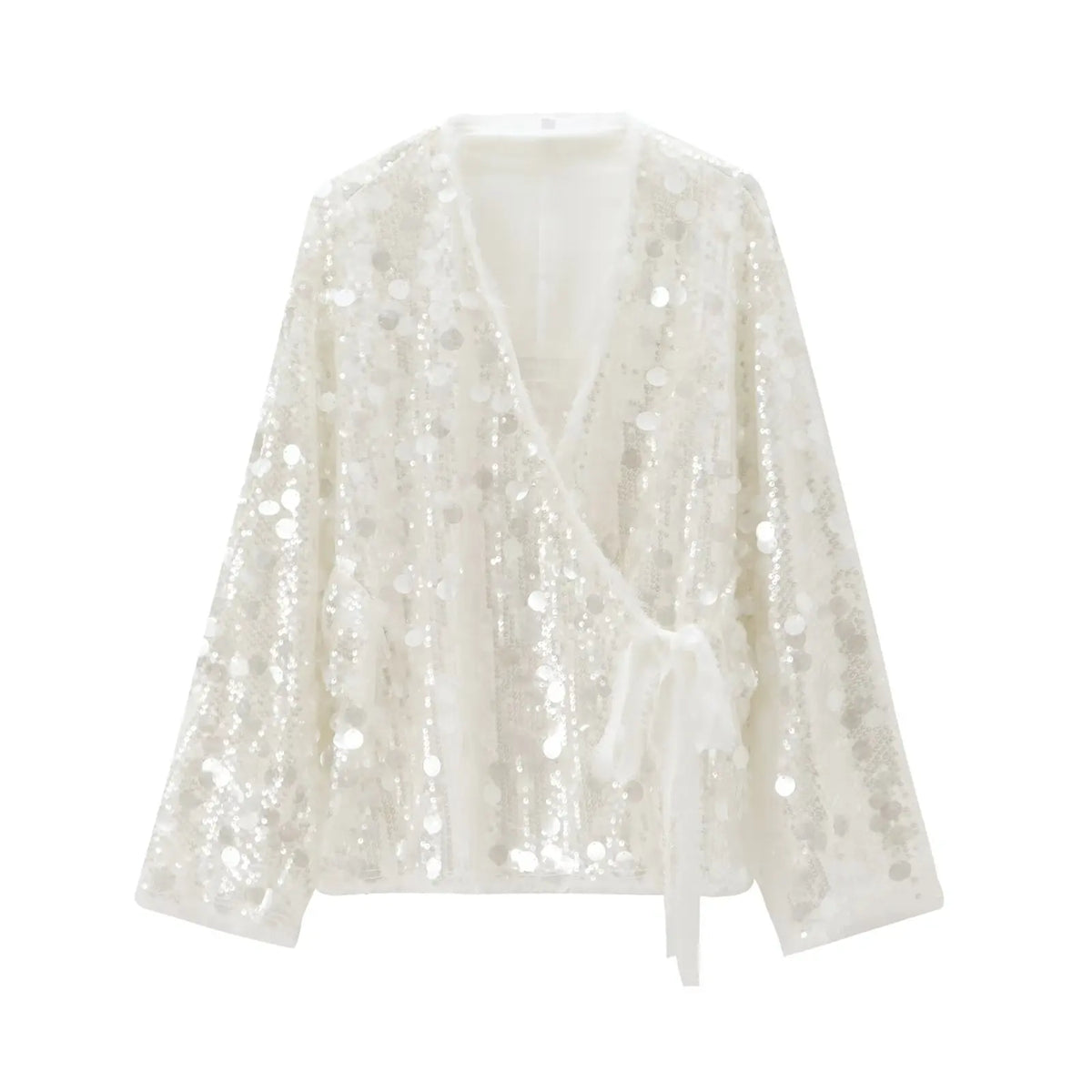 Kimono corto Hikari – lentejuelas, blanco perla – vista 2